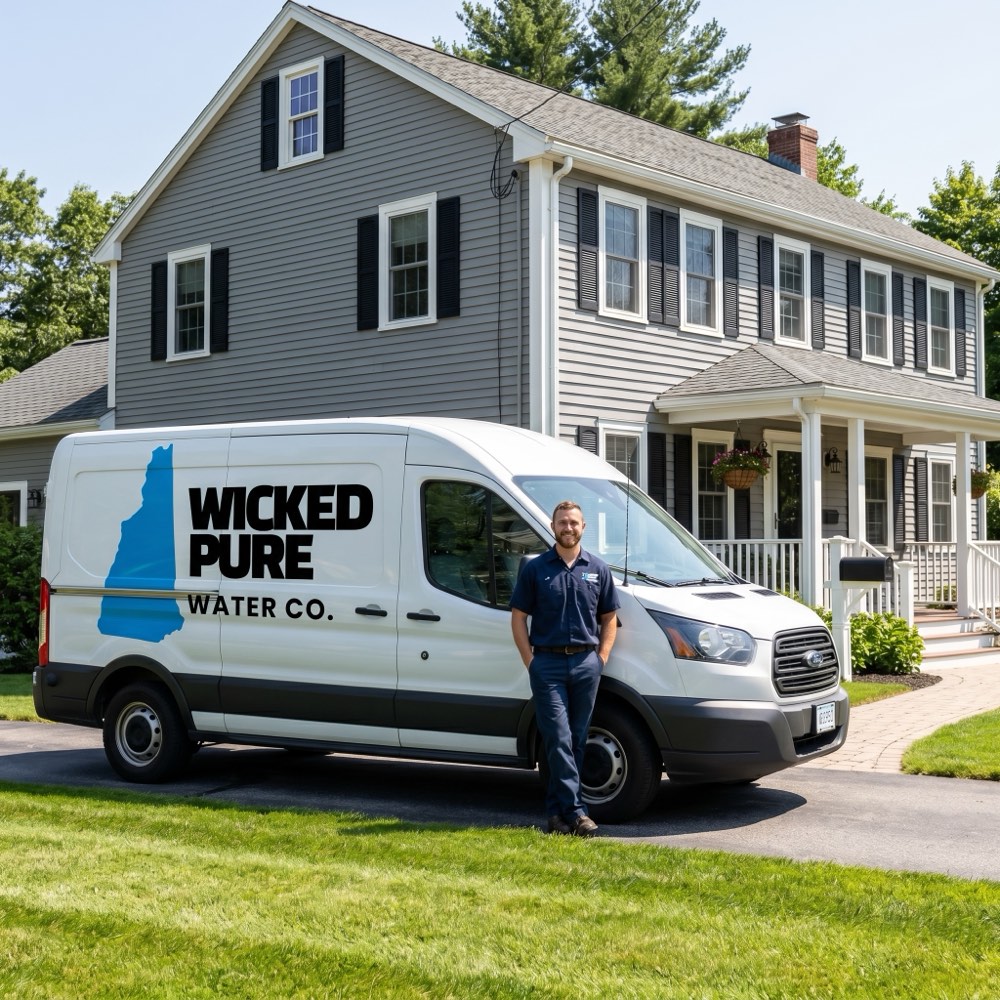 Wicked Pure Water Co. van and technician at a New Hampshire home