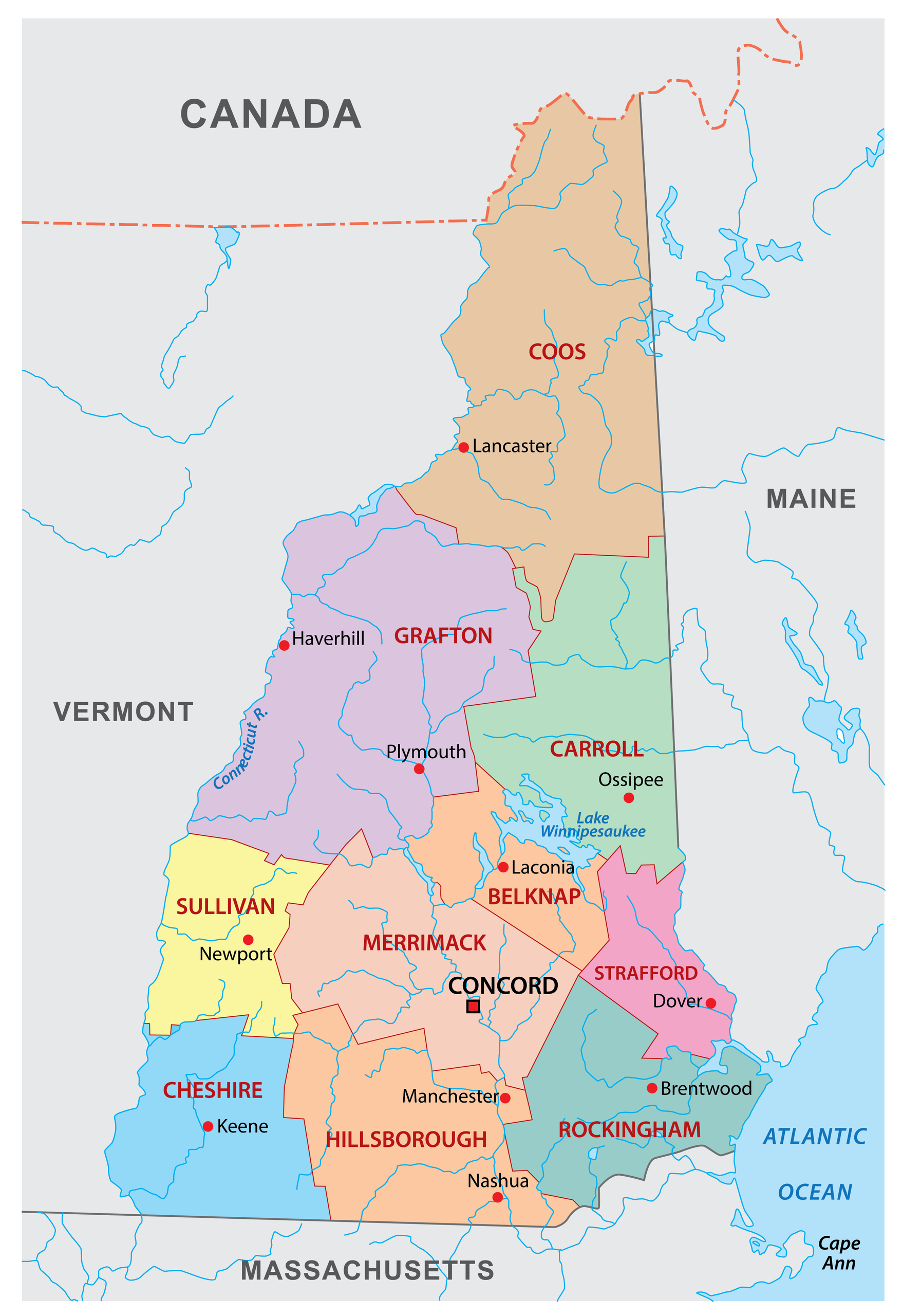 New Hampshire counties map